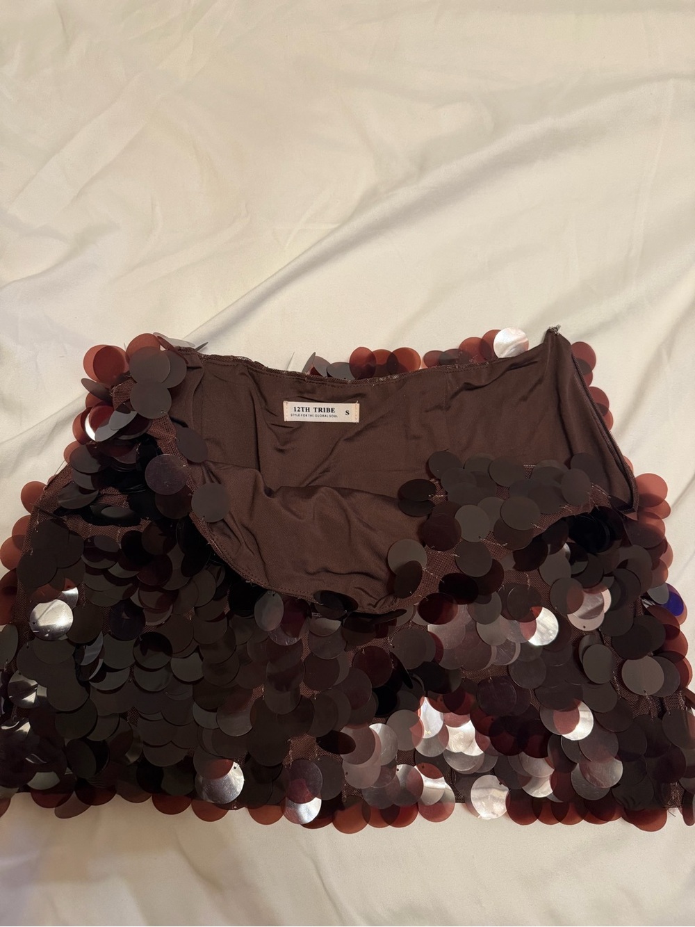 12th Tribe Chocolate Brown Sequin Mini Skirt